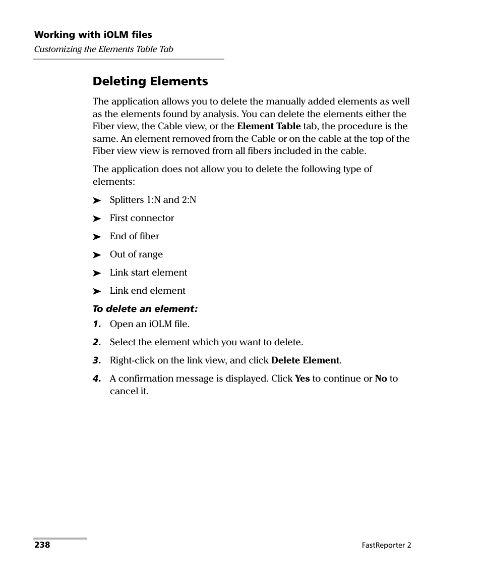 Deleting elements | EXFO FastReporter 2 User Manual | Page 248 / 396