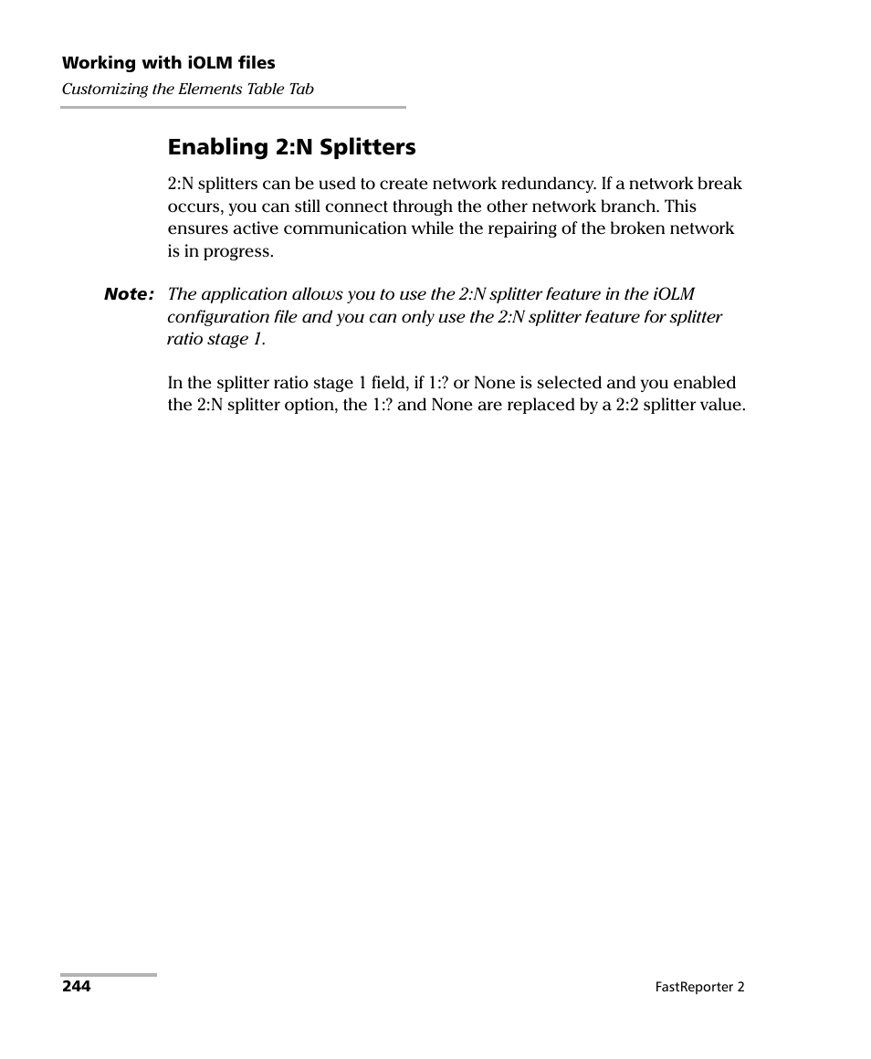 Enabling 2:n splitters | EXFO FastReporter 2 User Manual | Page 254 / 396