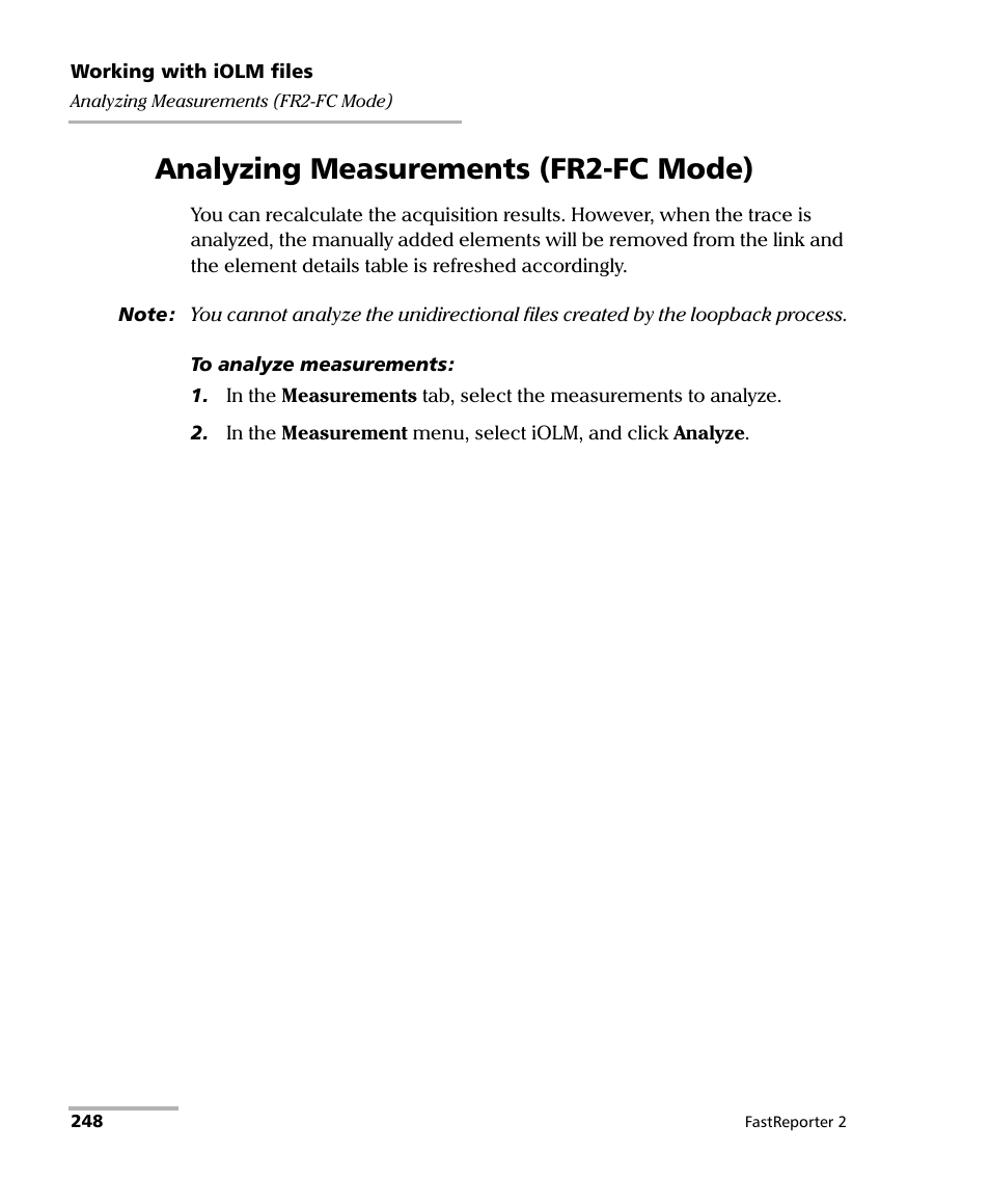 Analyzing measurements (fr2-fc mode) | EXFO FastReporter 2 User Manual | Page 258 / 396