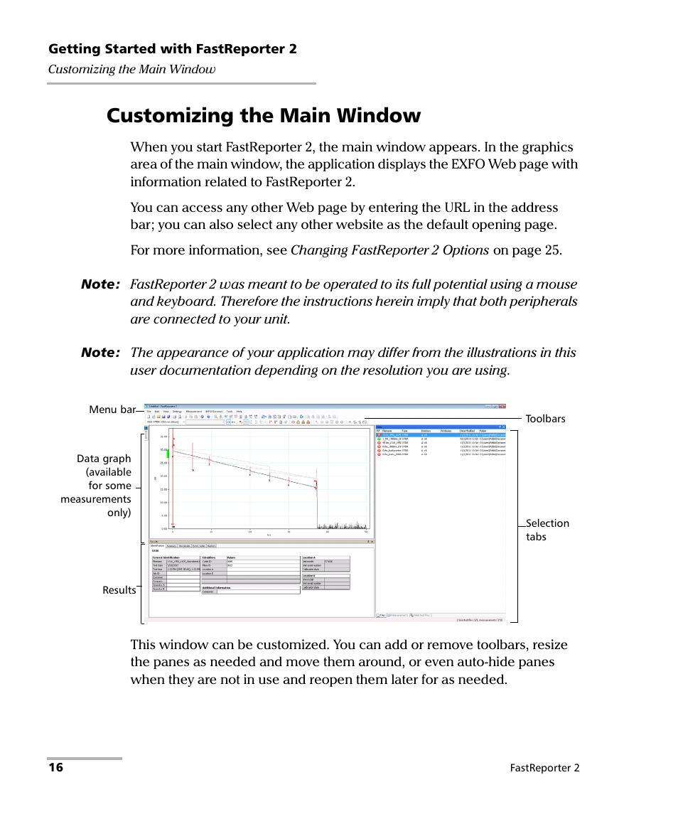 Customizing the main window | EXFO FastReporter 2 User Manual | Page 26 / 396