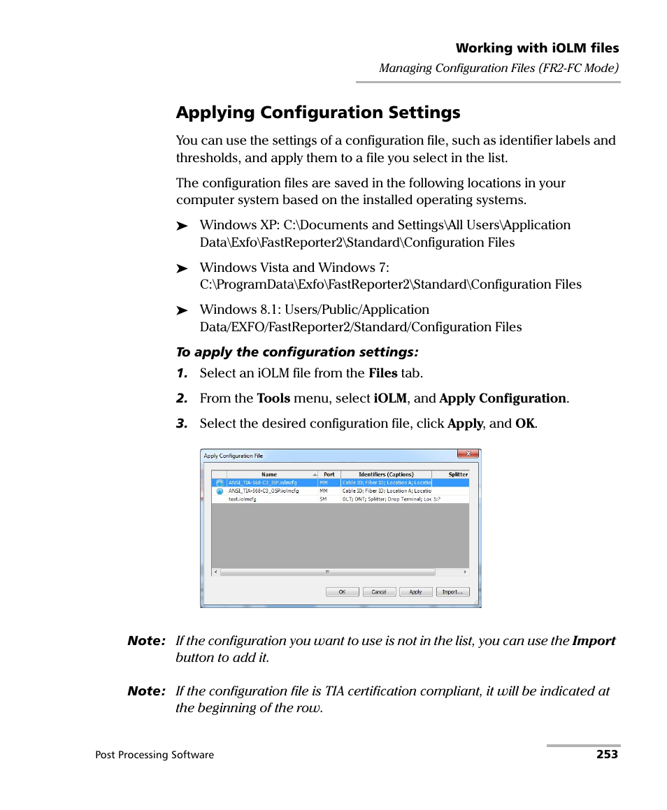 Applying configuration settings | EXFO FastReporter 2 User Manual | Page 263 / 396