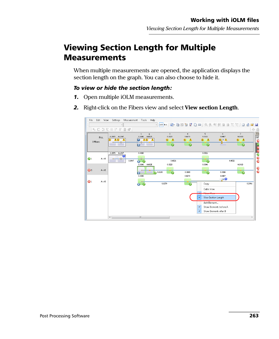 Viewing section length for multiple measurements | EXFO FastReporter 2 User Manual | Page 273 / 396