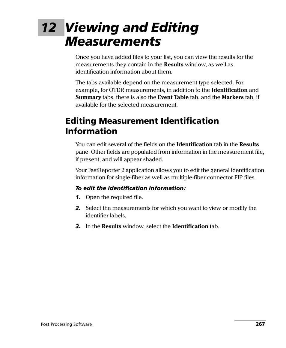 12 viewing and editing measurements, Editing measurement identification information | EXFO FastReporter 2 User Manual | Page 277 / 396