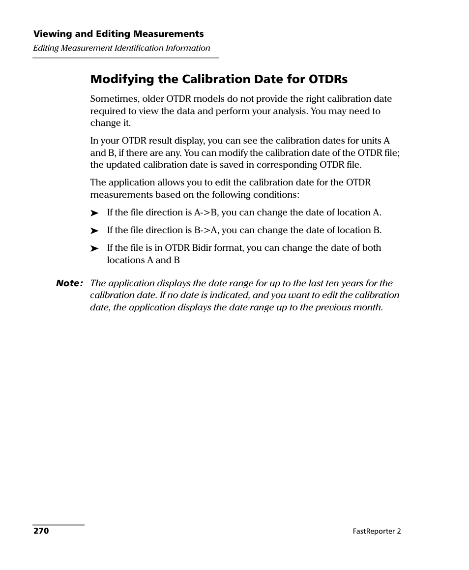 Modifying the calibration date for otdrs | EXFO FastReporter 2 User Manual | Page 280 / 396