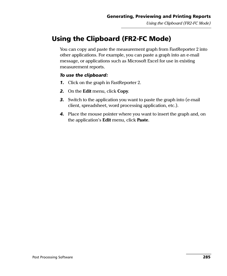 Using the clipboard (fr2-fc mode) | EXFO FastReporter 2 User Manual | Page 295 / 396