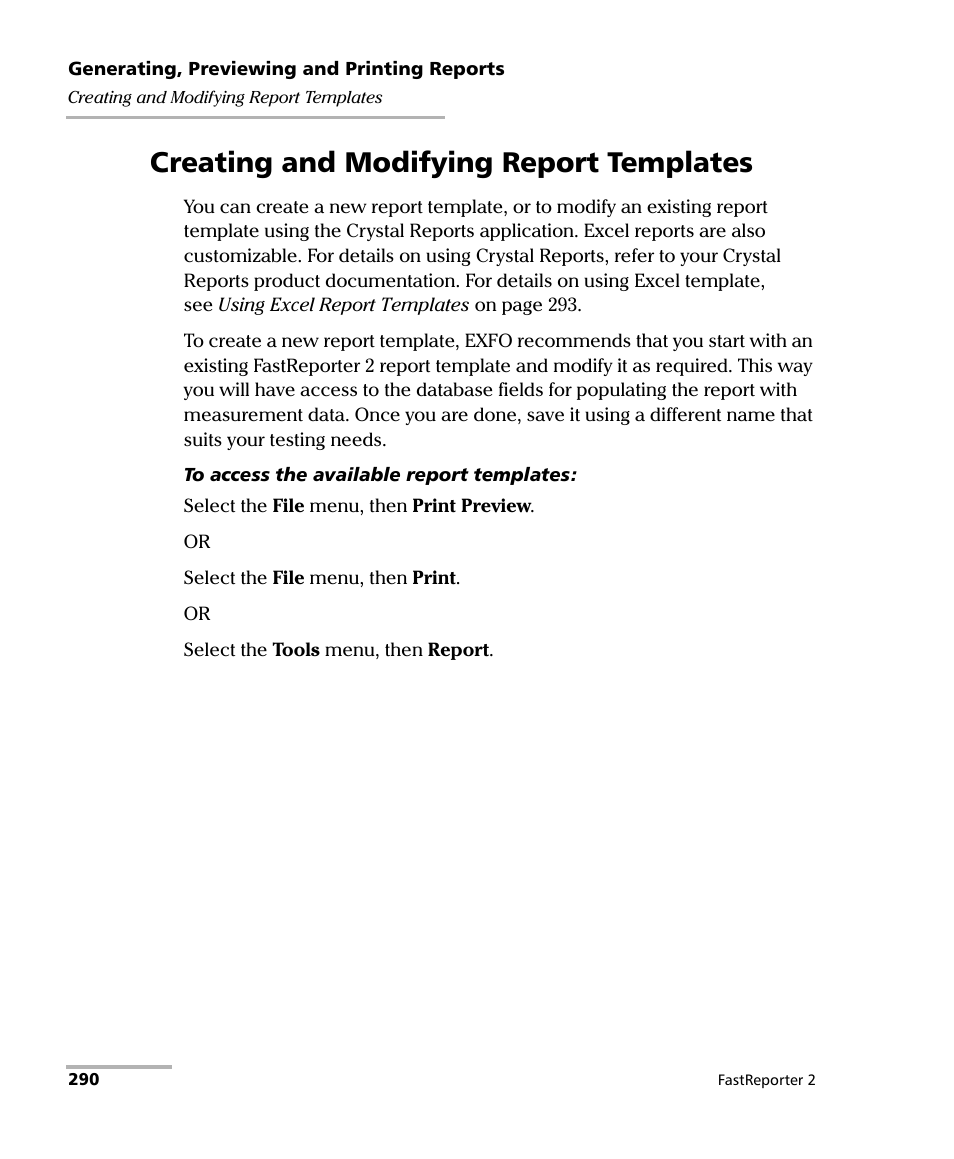 Creating and modifying report templates | EXFO FastReporter 2 User Manual | Page 300 / 396