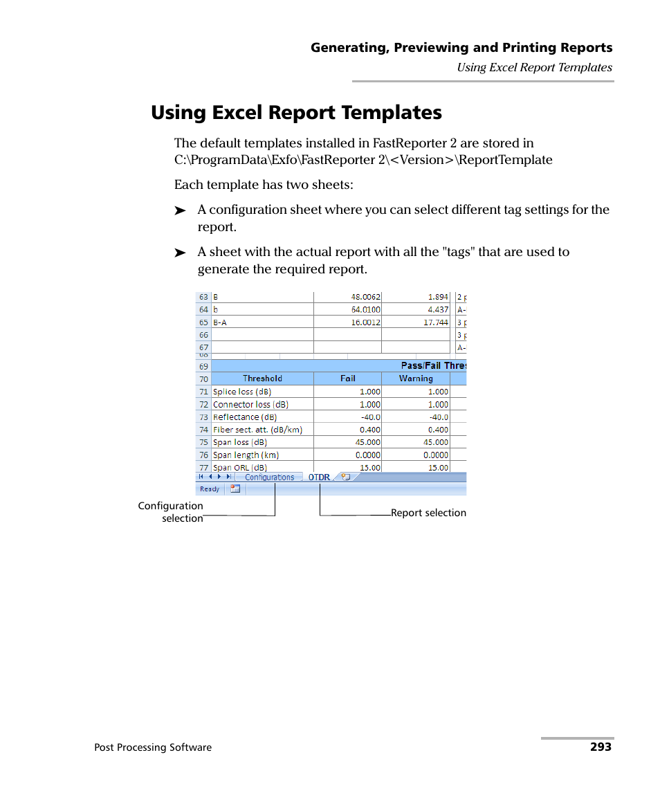 Using excel report templates | EXFO FastReporter 2 User Manual | Page 303 / 396