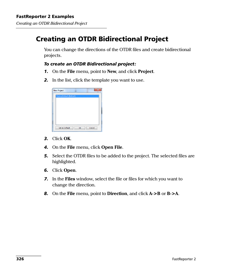 Creating an otdr bidirectional project | EXFO FastReporter 2 User Manual | Page 336 / 396