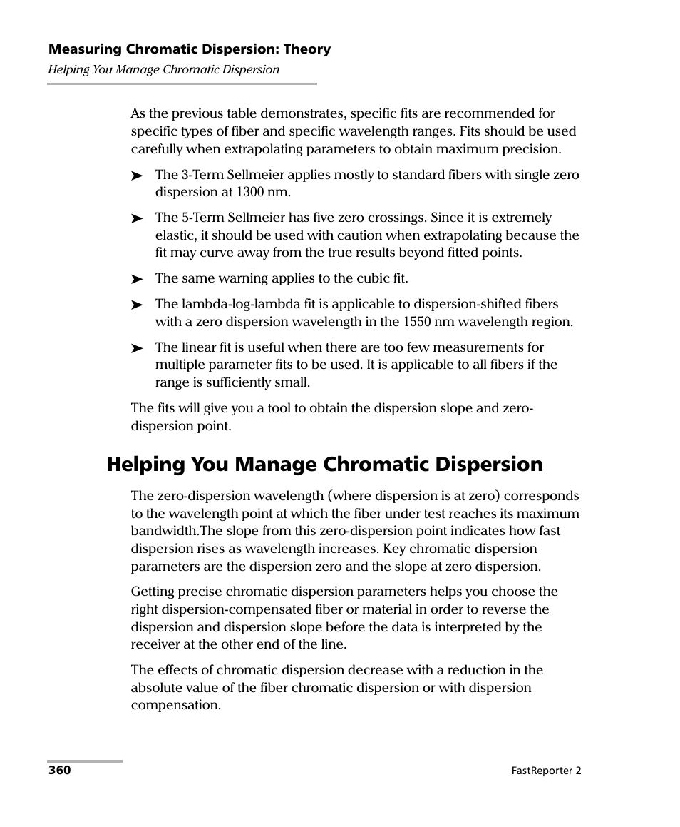 Helping you manage chromatic dispersion | EXFO FastReporter 2 User Manual | Page 370 / 396