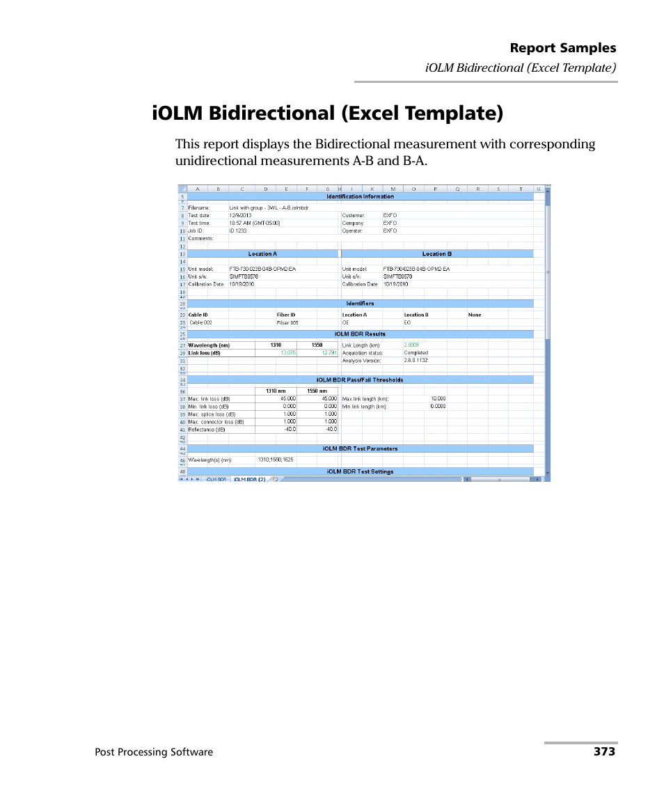 Iolm bidirectional (excel template) | EXFO FastReporter 2 User Manual | Page 383 / 396