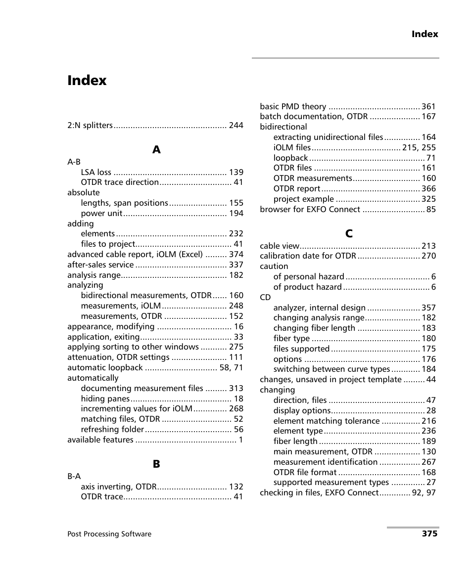 Index | EXFO FastReporter 2 User Manual | Page 385 / 396