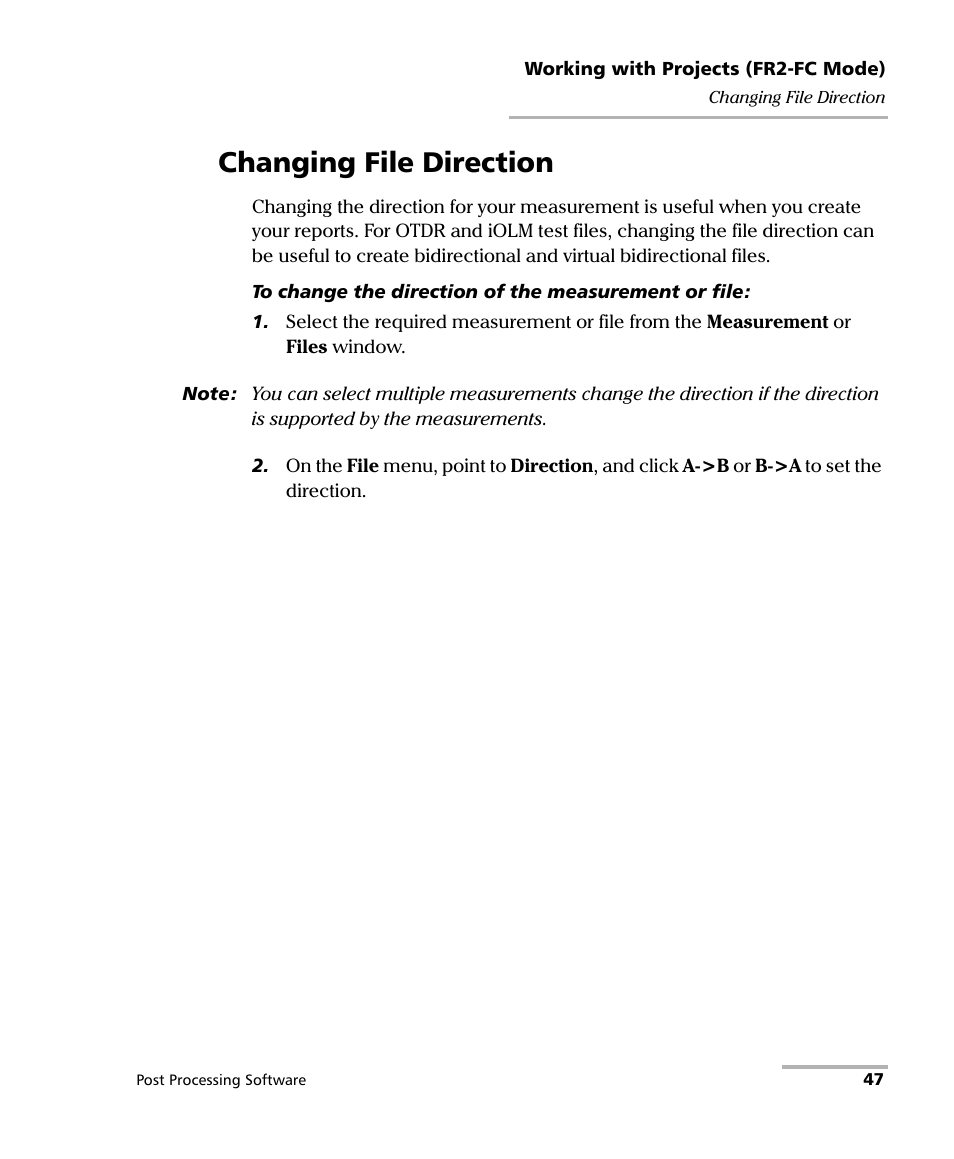 Changing file direction | EXFO FastReporter 2 User Manual | Page 57 / 396