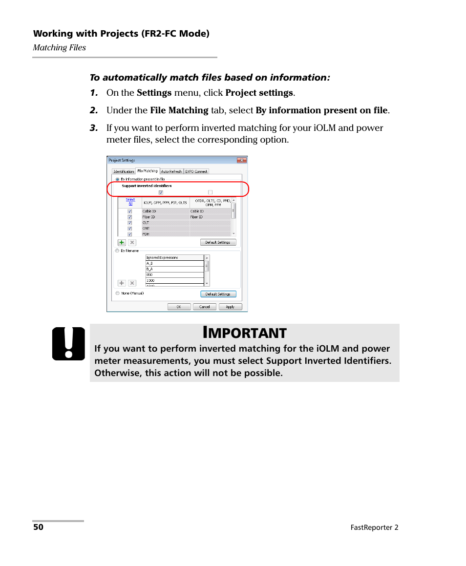 Mportant | EXFO FastReporter 2 User Manual | Page 60 / 396