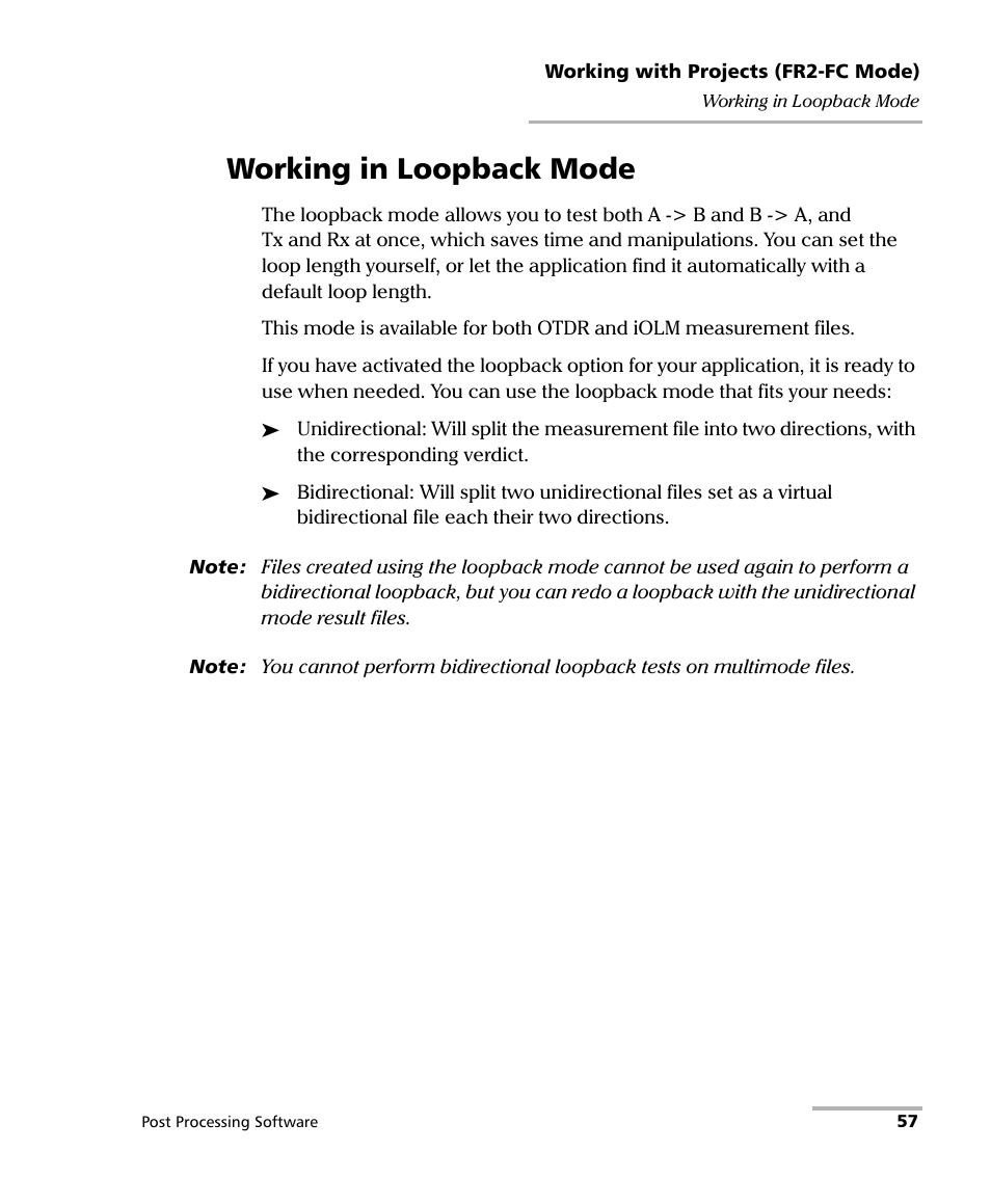 Working in loopback mode | EXFO FastReporter 2 User Manual | Page 67 / 396