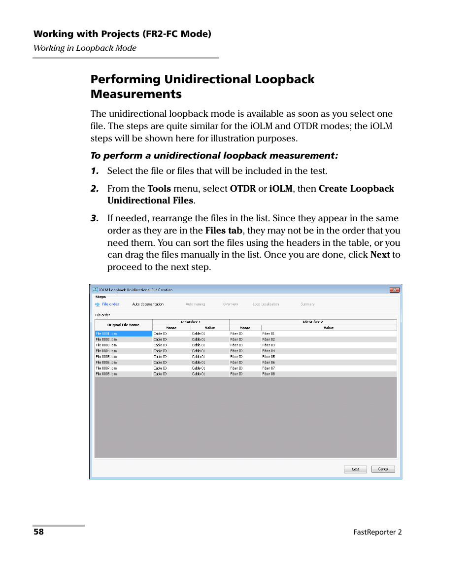 Performing unidirectional loopback measurements | EXFO FastReporter 2 User Manual | Page 68 / 396