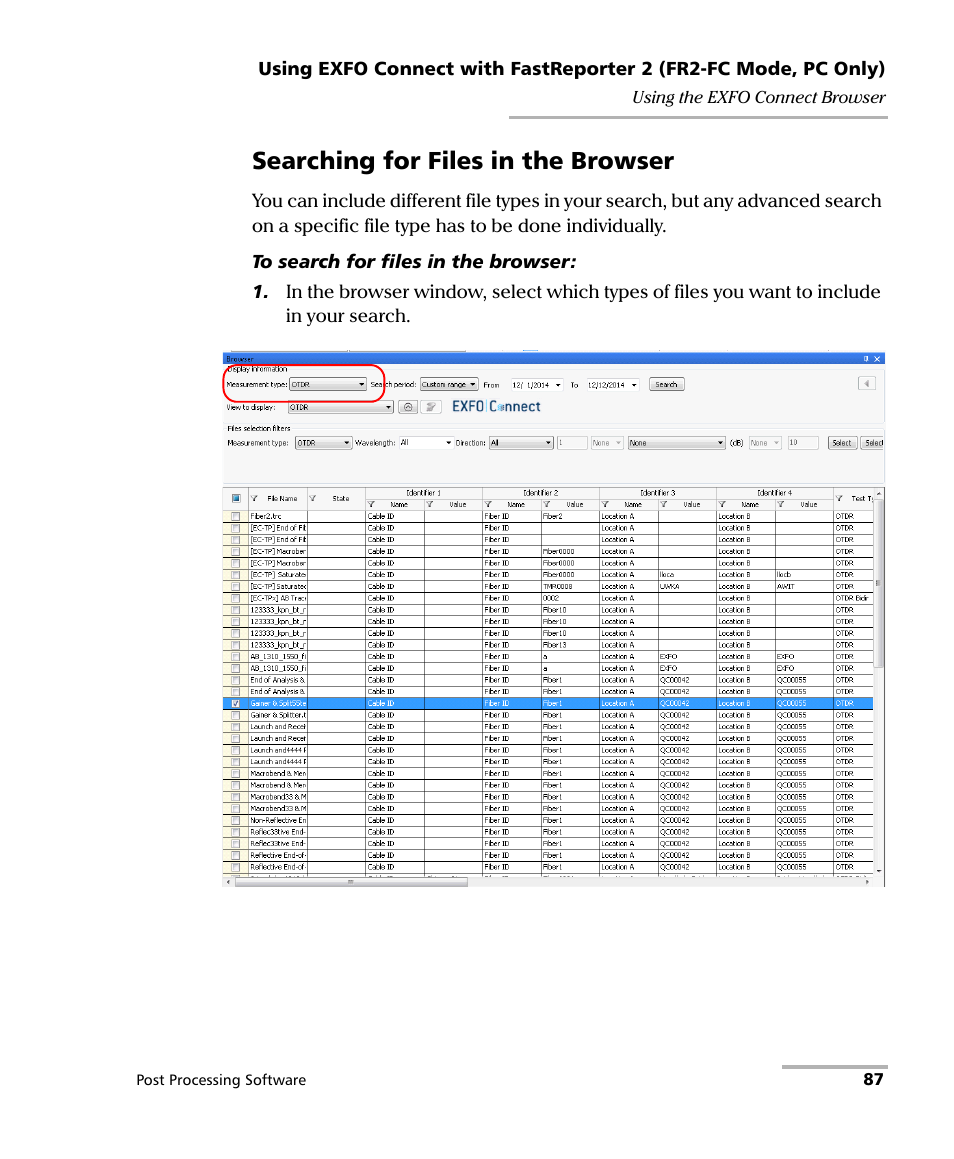 Searching for files in the browser | EXFO FastReporter 2 User Manual | Page 97 / 396