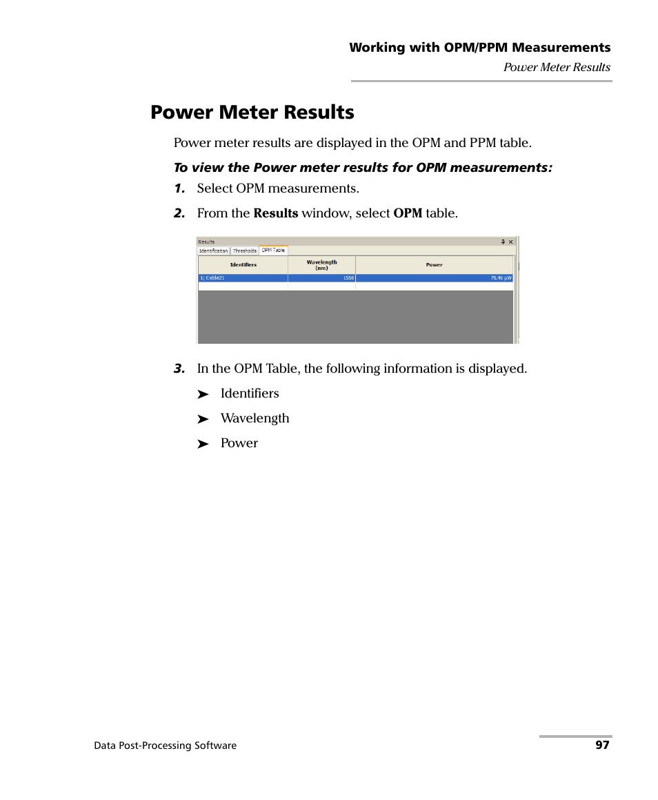 Power meter results | EXFO FastReporter Data Post-Processing Software User Manual | Page 103 / 256