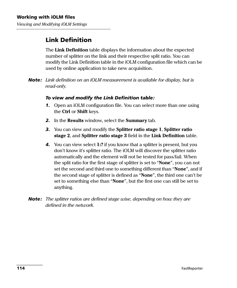 Link definition | EXFO FastReporter Data Post-Processing Software User Manual | Page 120 / 256
