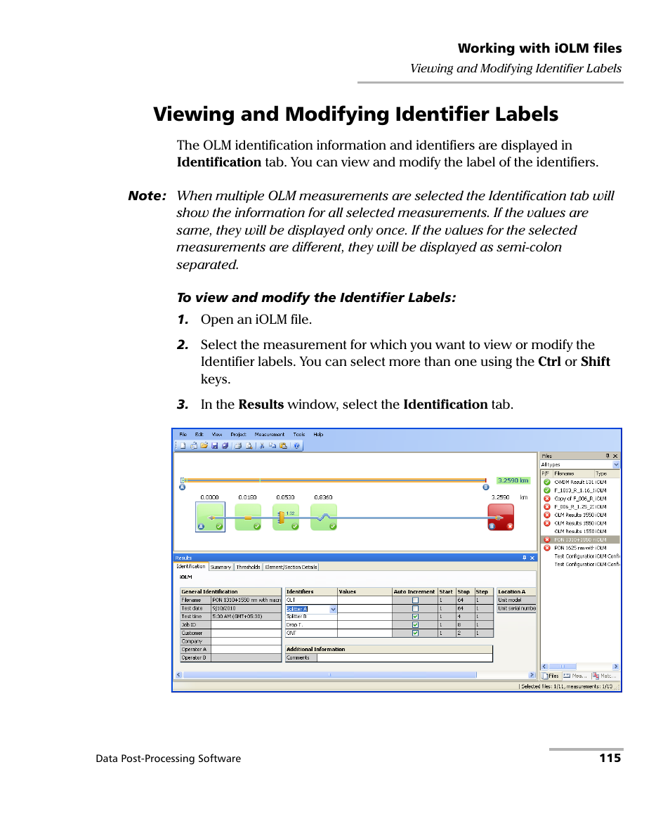Viewing and modifying identifier labels | EXFO FastReporter Data Post-Processing Software User Manual | Page 121 / 256