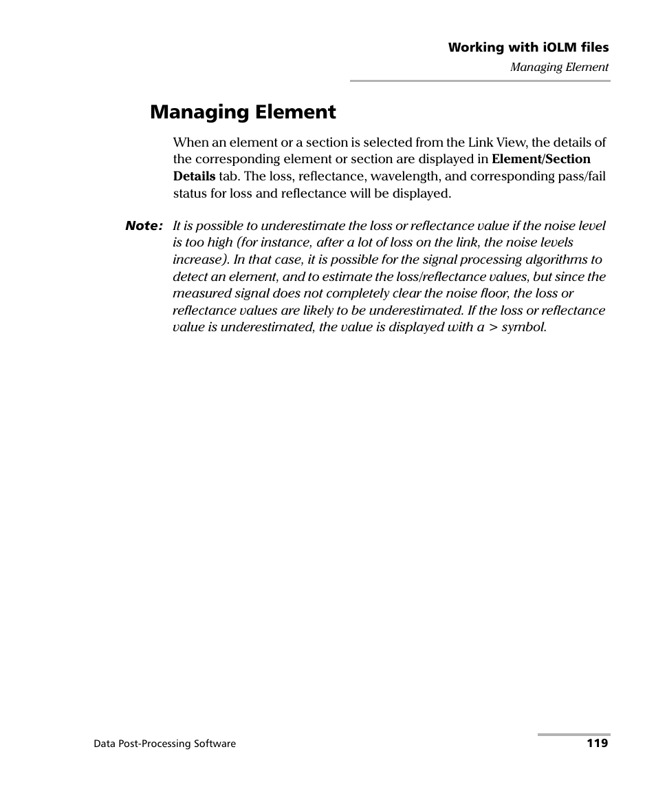 Managing element | EXFO FastReporter Data Post-Processing Software User Manual | Page 125 / 256