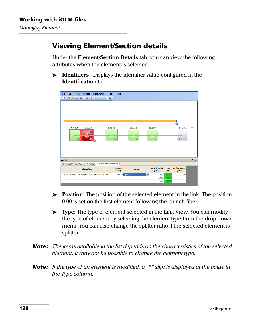 Viewing element/section details | EXFO FastReporter Data Post-Processing Software User Manual | Page 126 / 256