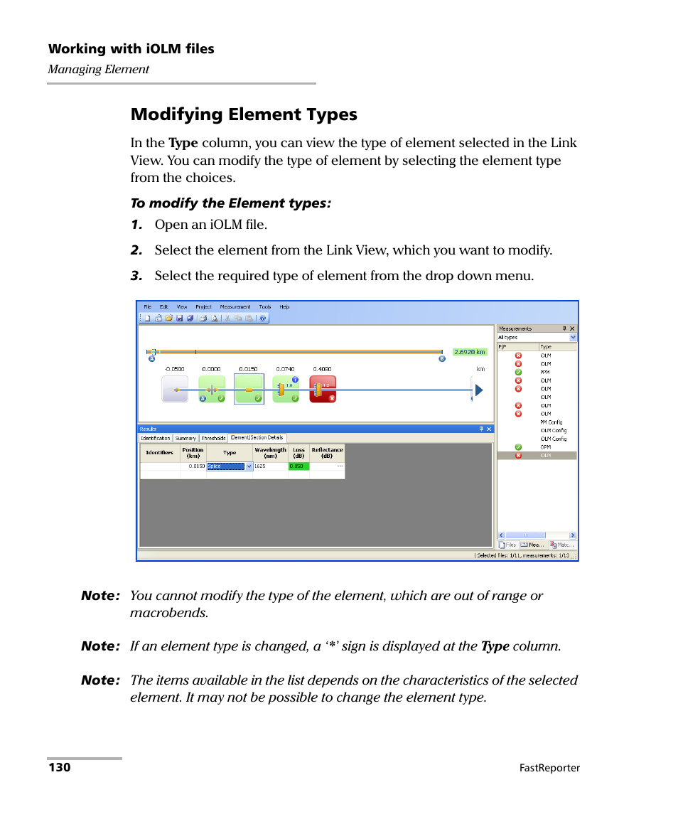 Modifying element types | EXFO FastReporter Data Post-Processing Software User Manual | Page 136 / 256