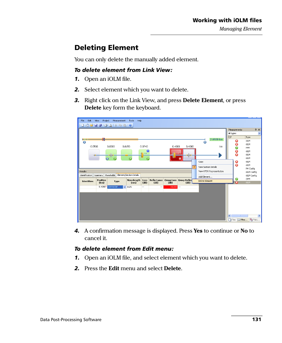 Deleting element | EXFO FastReporter Data Post-Processing Software User Manual | Page 137 / 256