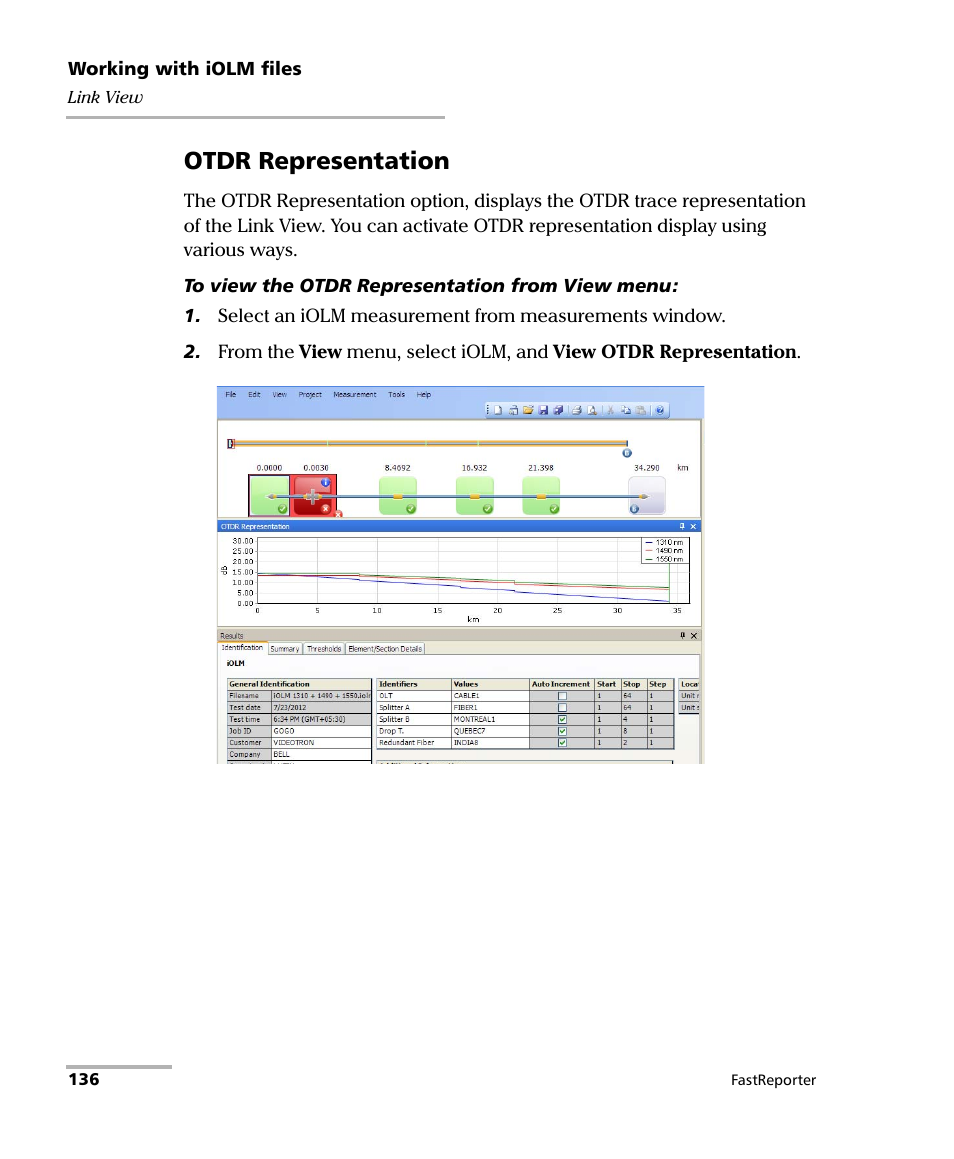 Otdr representation | EXFO FastReporter Data Post-Processing Software User Manual | Page 142 / 256