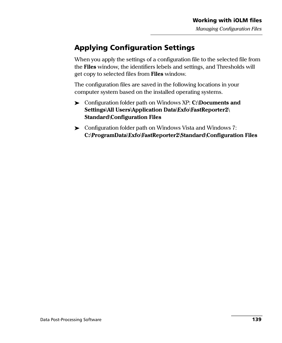 Applying configuration settings | EXFO FastReporter Data Post-Processing Software User Manual | Page 145 / 256