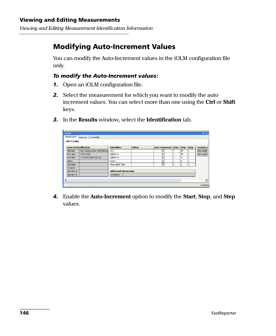 Modifying auto-increment values | EXFO FastReporter Data Post-Processing Software User Manual | Page 152 / 256