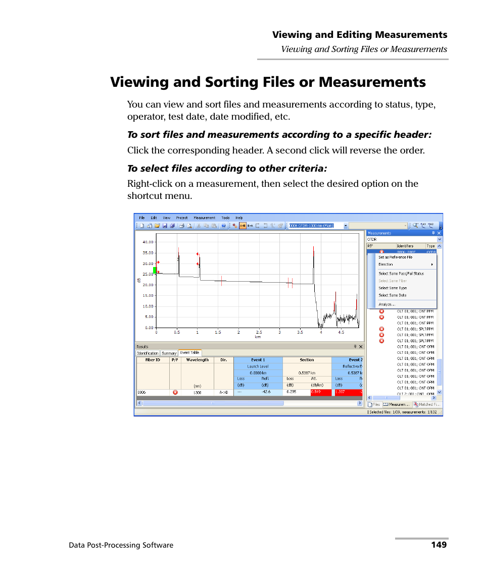 Viewing and sorting files or measurements | EXFO FastReporter Data Post-Processing Software User Manual | Page 155 / 256