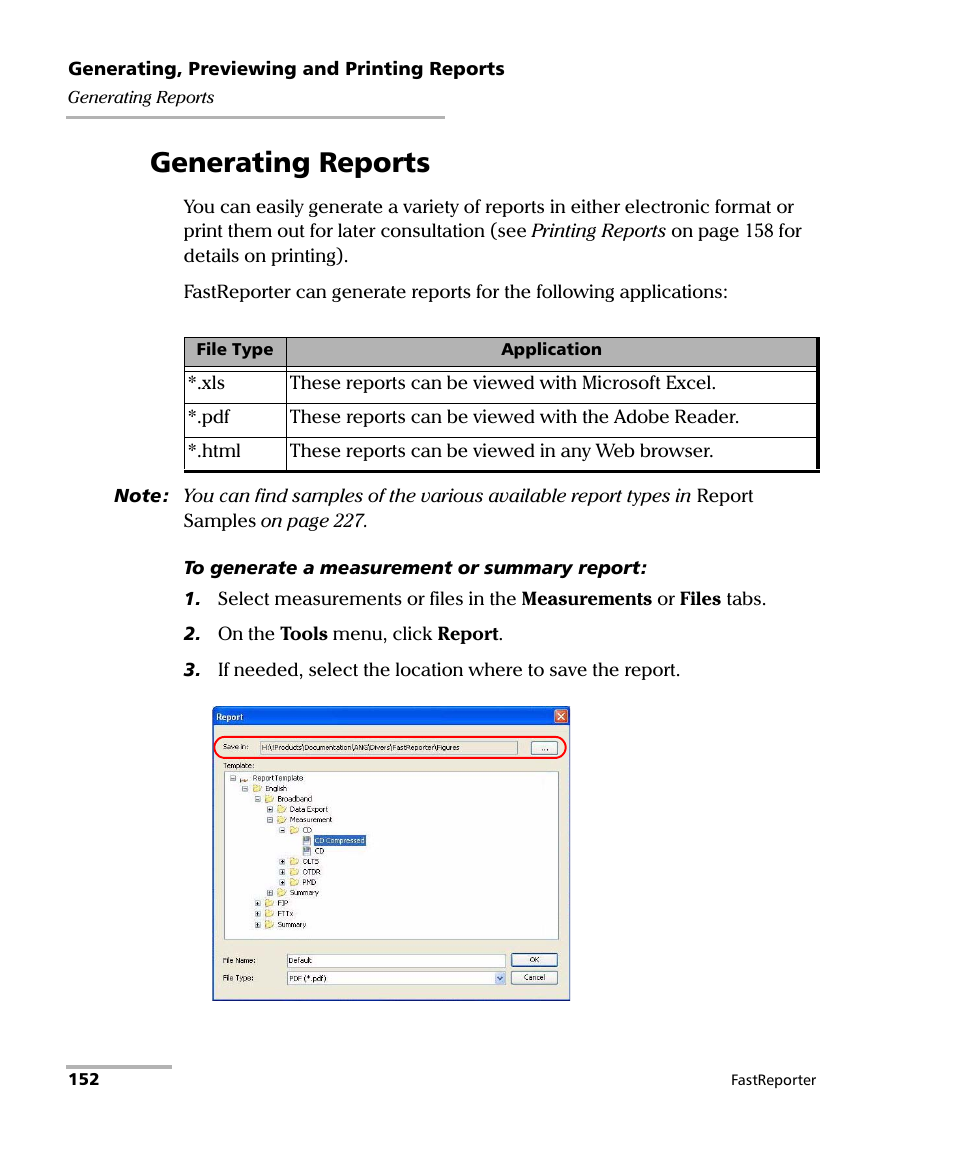 Generating reports | EXFO FastReporter Data Post-Processing Software User Manual | Page 158 / 256