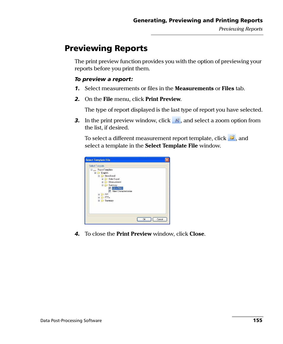 Previewing reports | EXFO FastReporter Data Post-Processing Software User Manual | Page 161 / 256