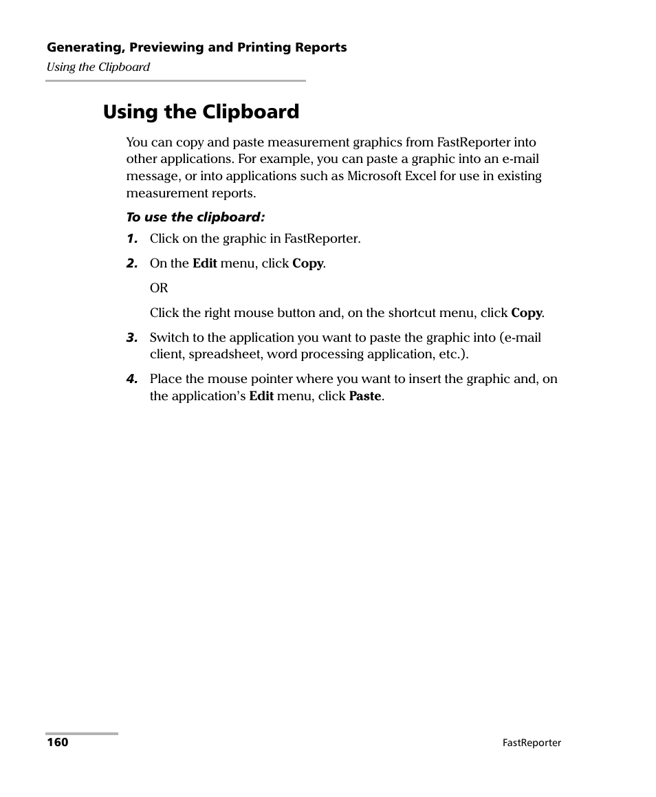 Using the clipboard | EXFO FastReporter Data Post-Processing Software User Manual | Page 166 / 256