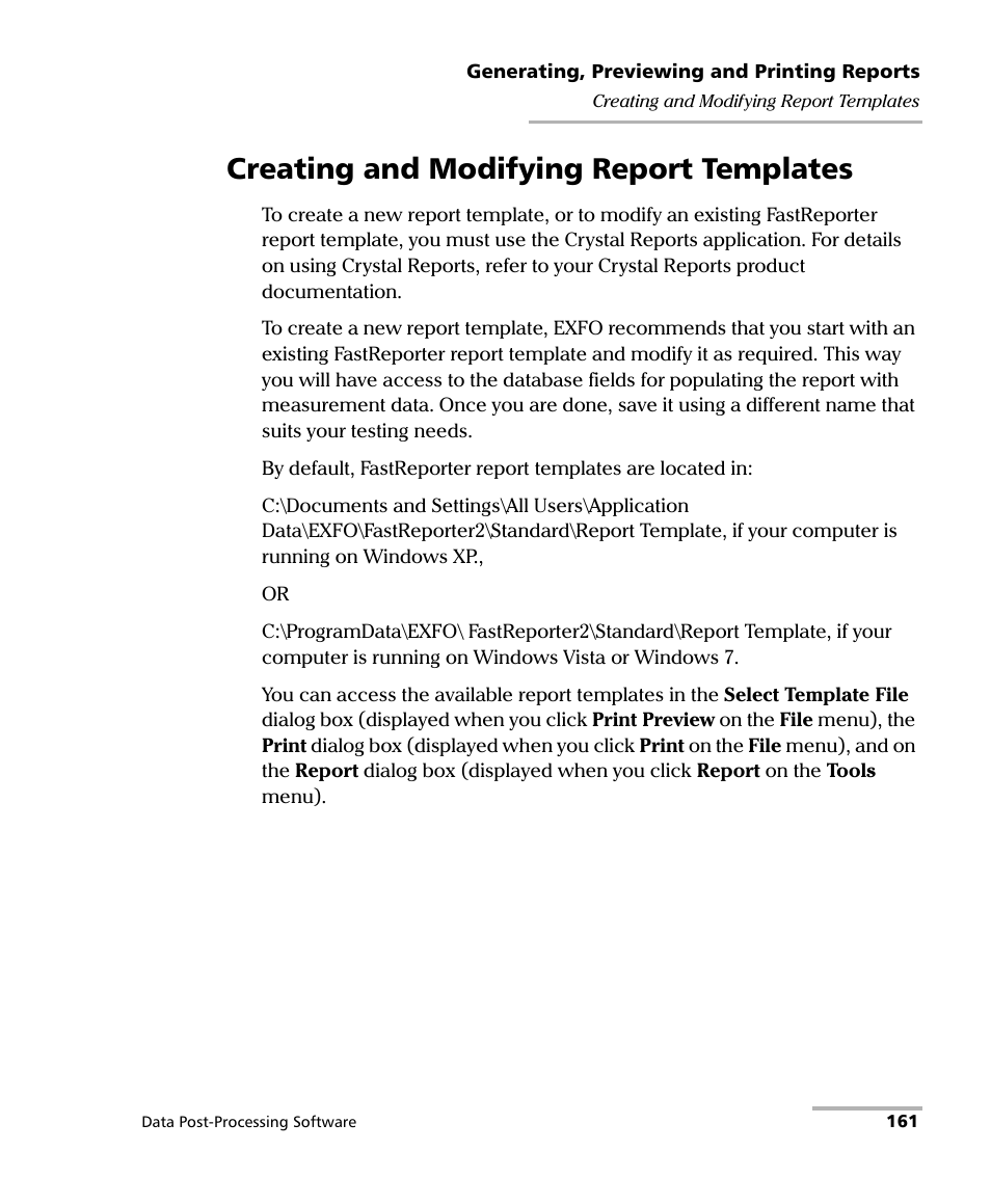 Creating and modifying report templates | EXFO FastReporter Data Post-Processing Software User Manual | Page 167 / 256