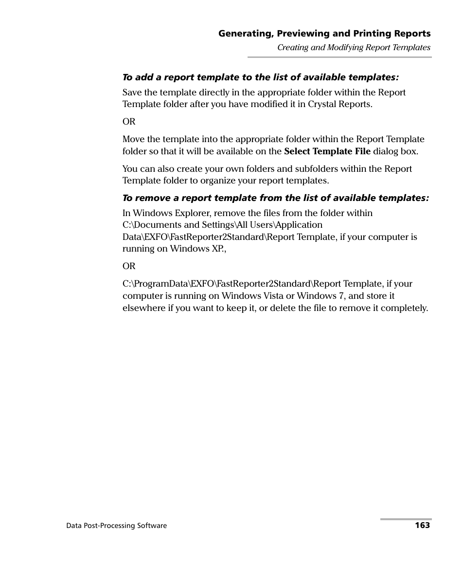 EXFO FastReporter Data Post-Processing Software User Manual | Page 169 / 256