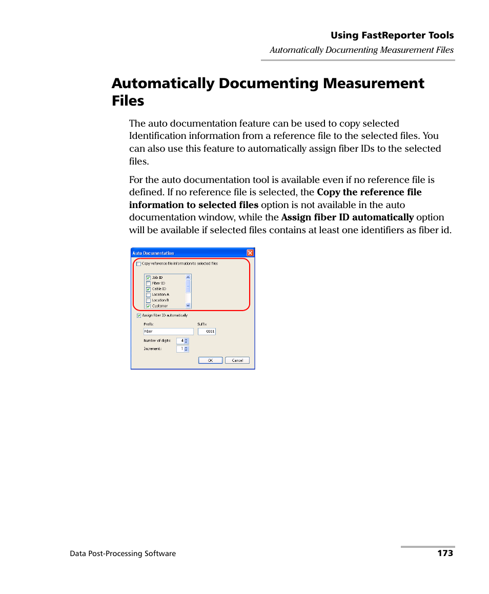 Automatically documenting measurement files | EXFO FastReporter Data Post-Processing Software User Manual | Page 179 / 256