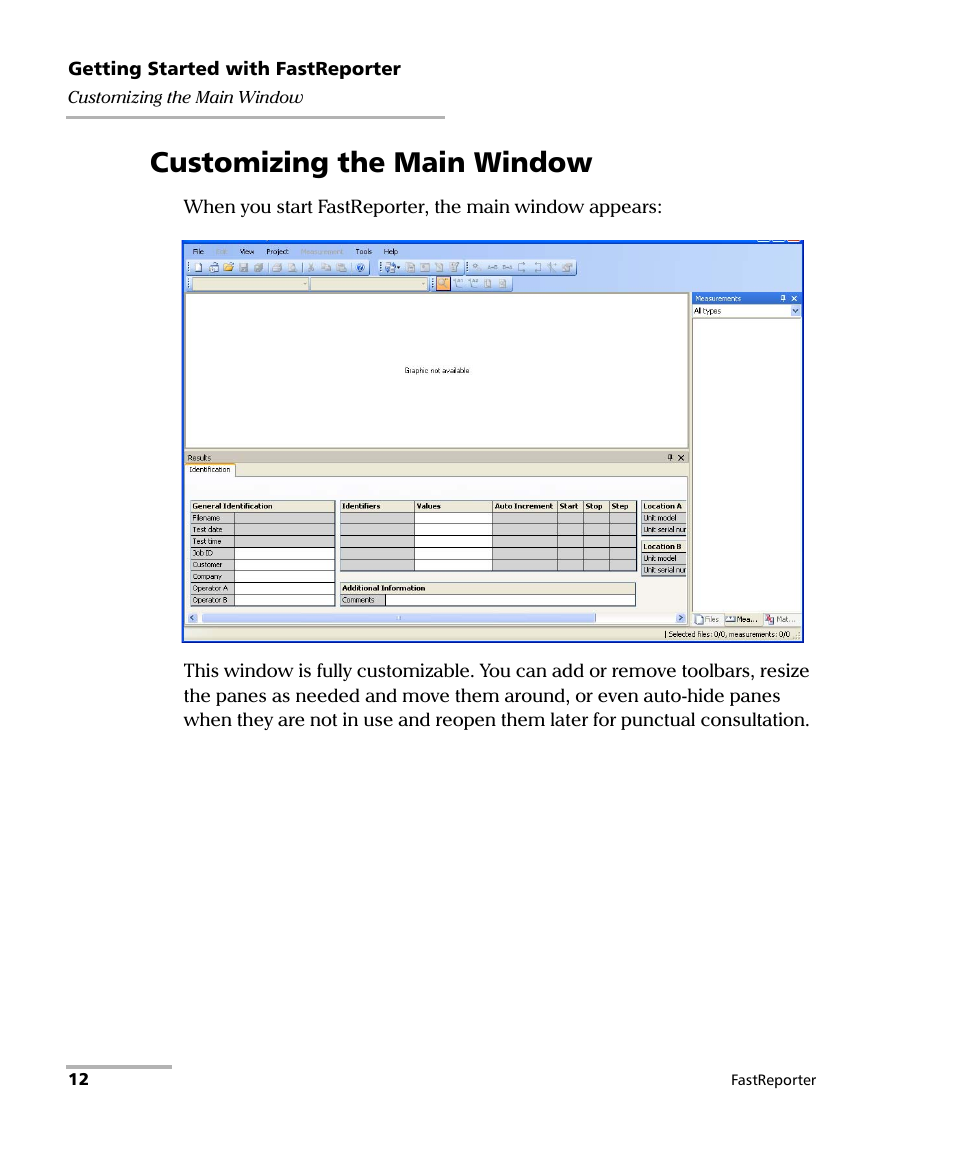 Customizing the main window | EXFO FastReporter Data Post-Processing Software User Manual | Page 18 / 256
