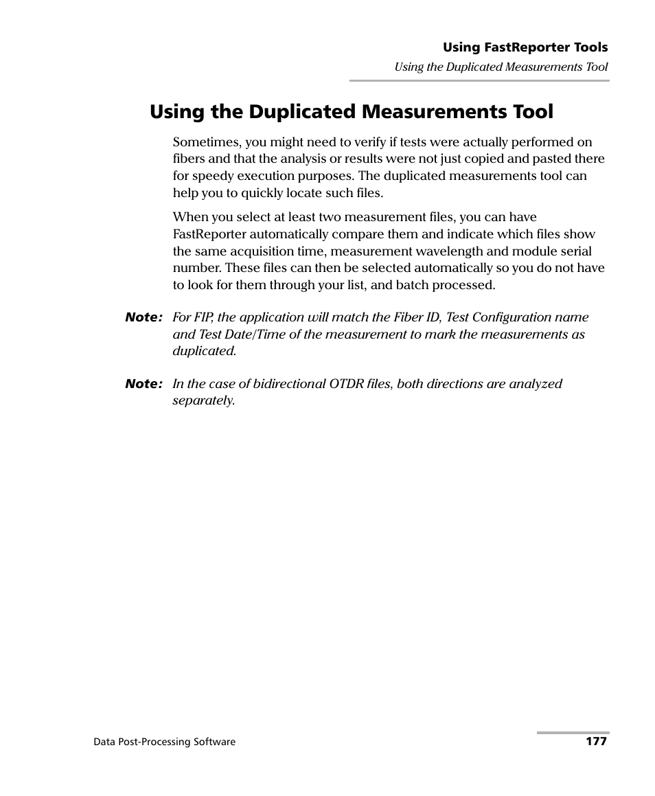 Using the duplicated measurements tool | EXFO FastReporter Data Post-Processing Software User Manual | Page 183 / 256