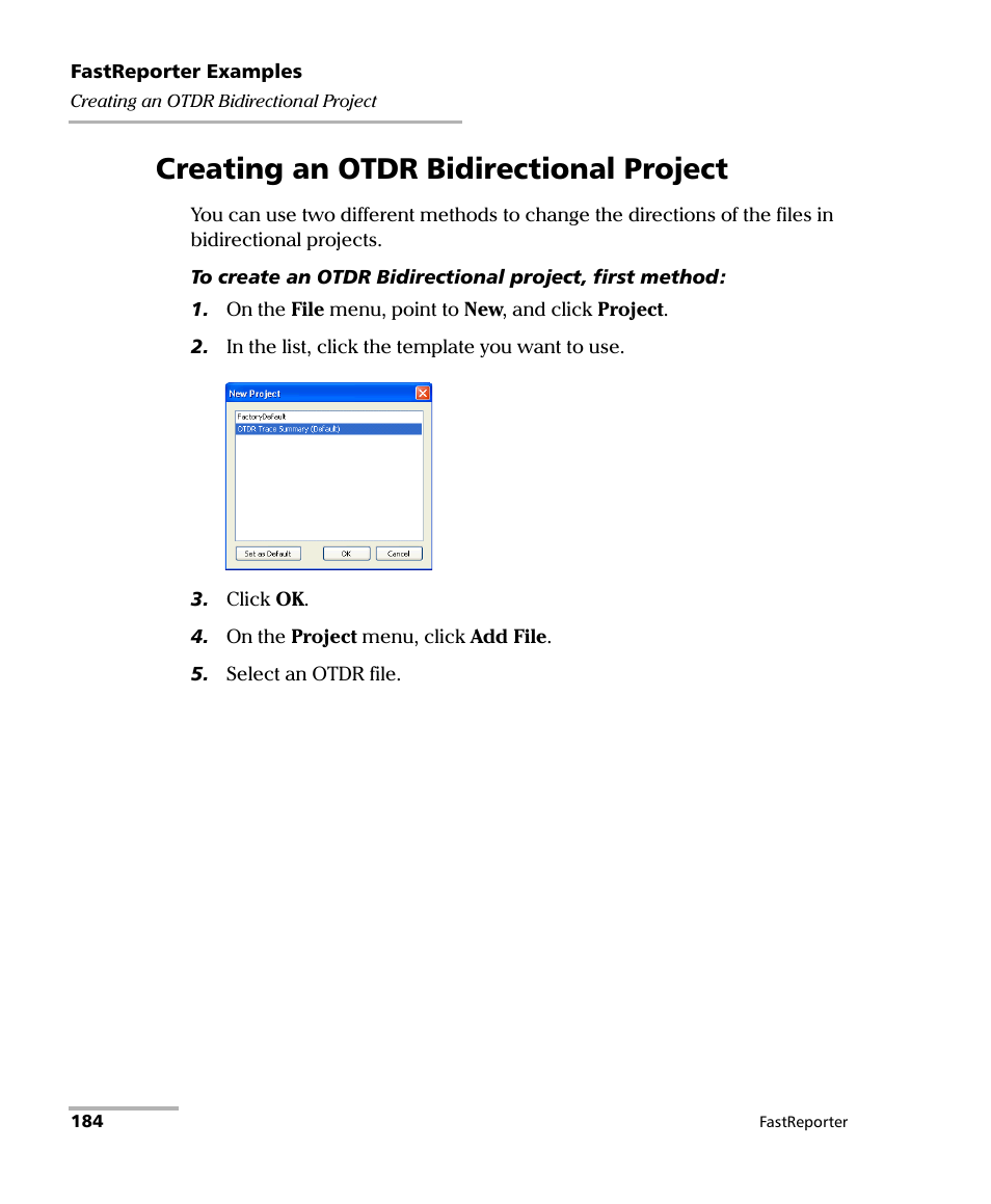Creating an otdr bidirectional project | EXFO FastReporter Data Post-Processing Software User Manual | Page 190 / 256