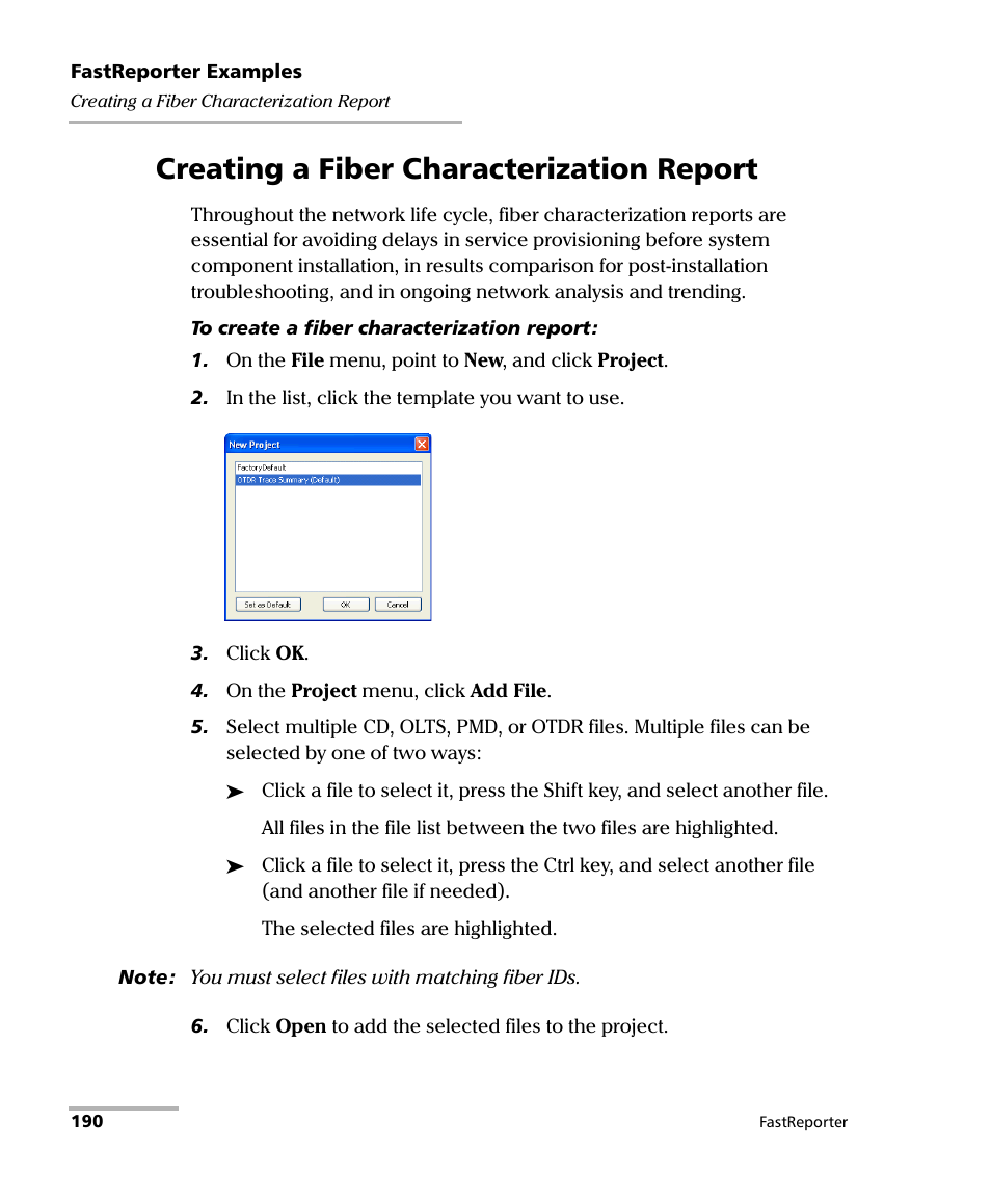 Creating a fiber characterization report | EXFO FastReporter Data Post-Processing Software User Manual | Page 196 / 256