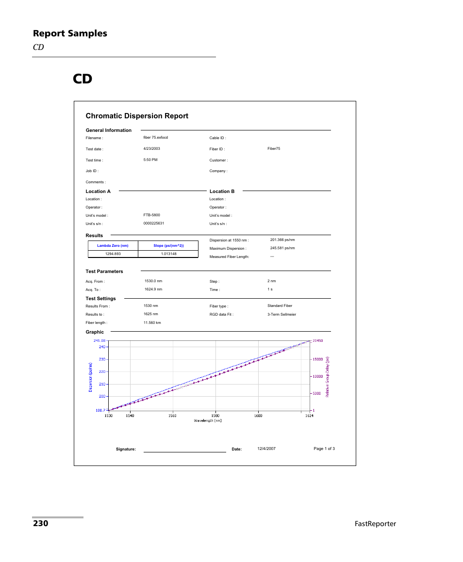 Report samples, Fastreporter | EXFO FastReporter Data Post-Processing Software User Manual | Page 236 / 256