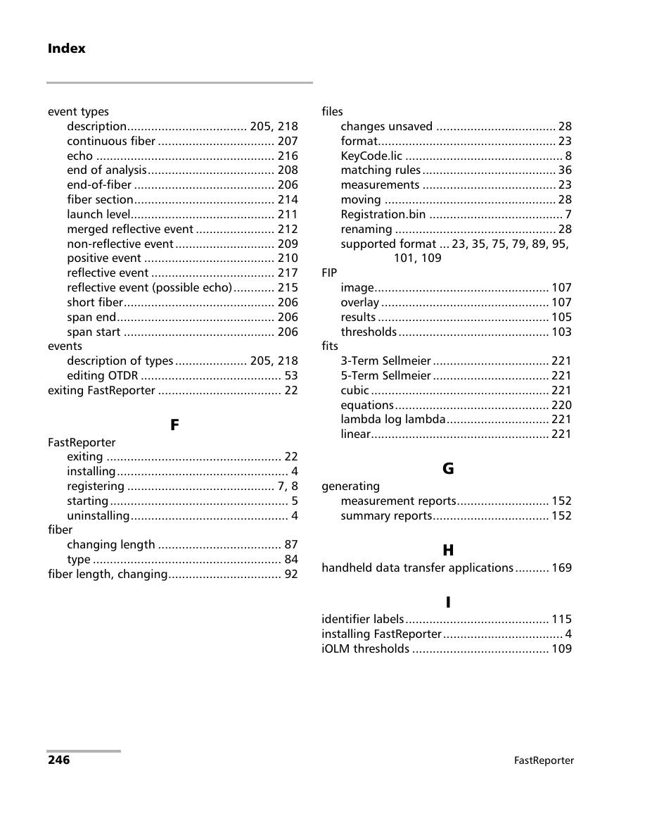 EXFO FastReporter Data Post-Processing Software User Manual | Page 252 / 256