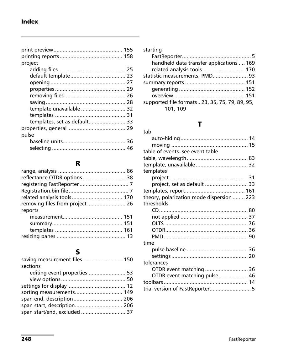 EXFO FastReporter Data Post-Processing Software User Manual | Page 254 / 256