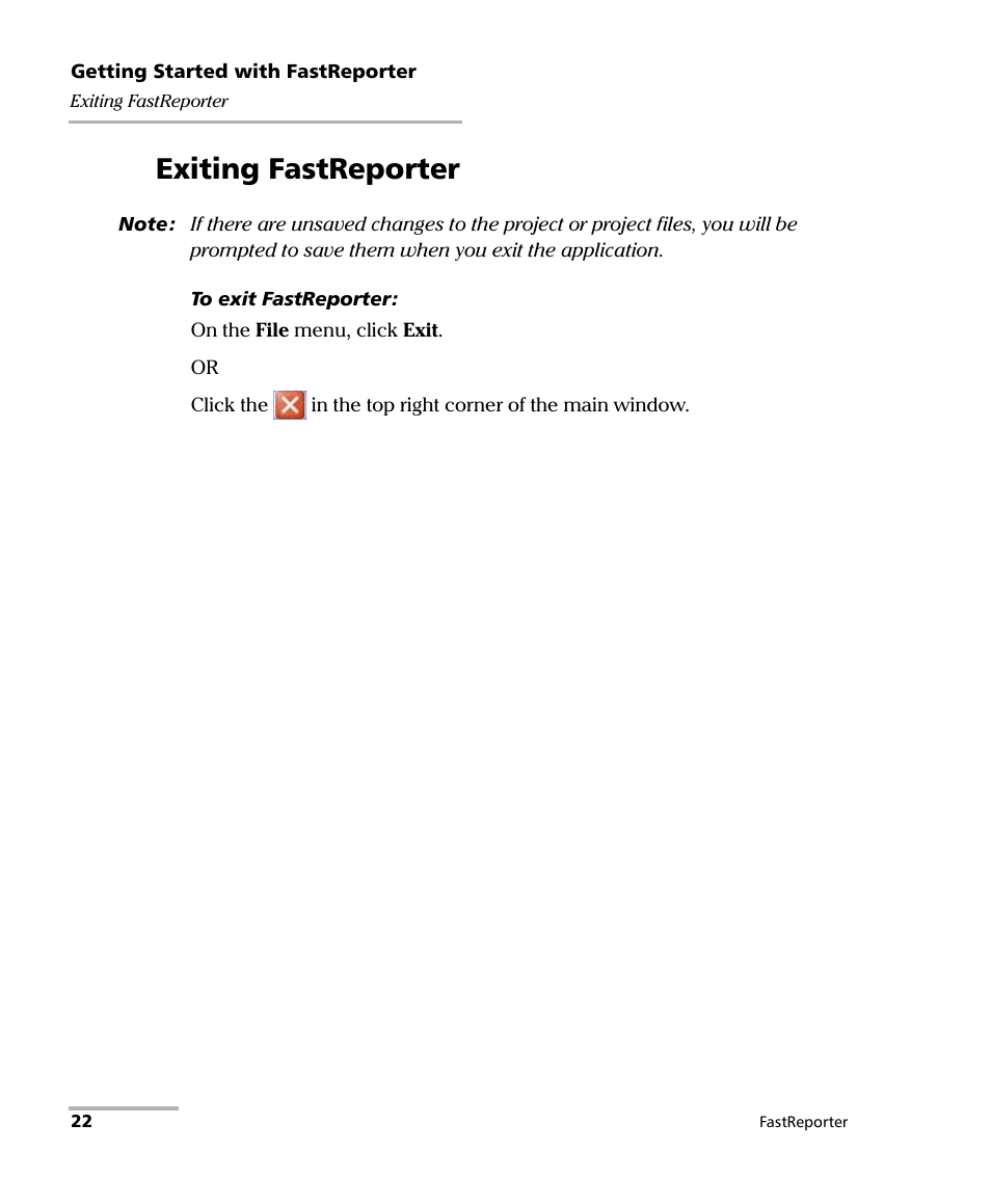 Exiting fastreporter | EXFO FastReporter Data Post-Processing Software User Manual | Page 28 / 256