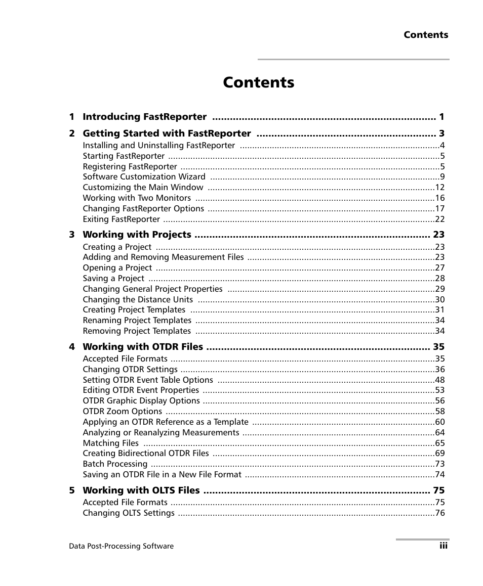 EXFO FastReporter Data Post-Processing Software User Manual | Page 3 / 256