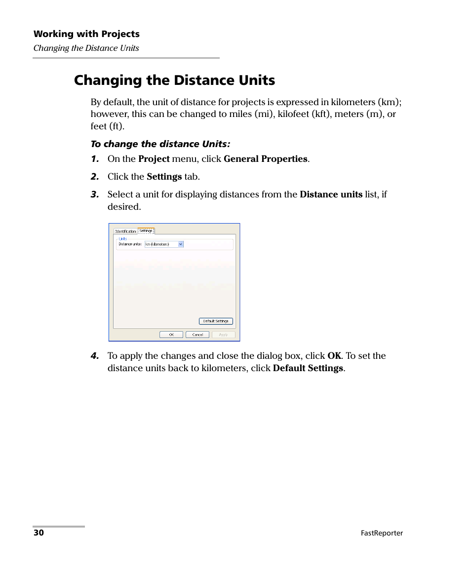 Changing the distance units | EXFO FastReporter Data Post-Processing Software User Manual | Page 36 / 256