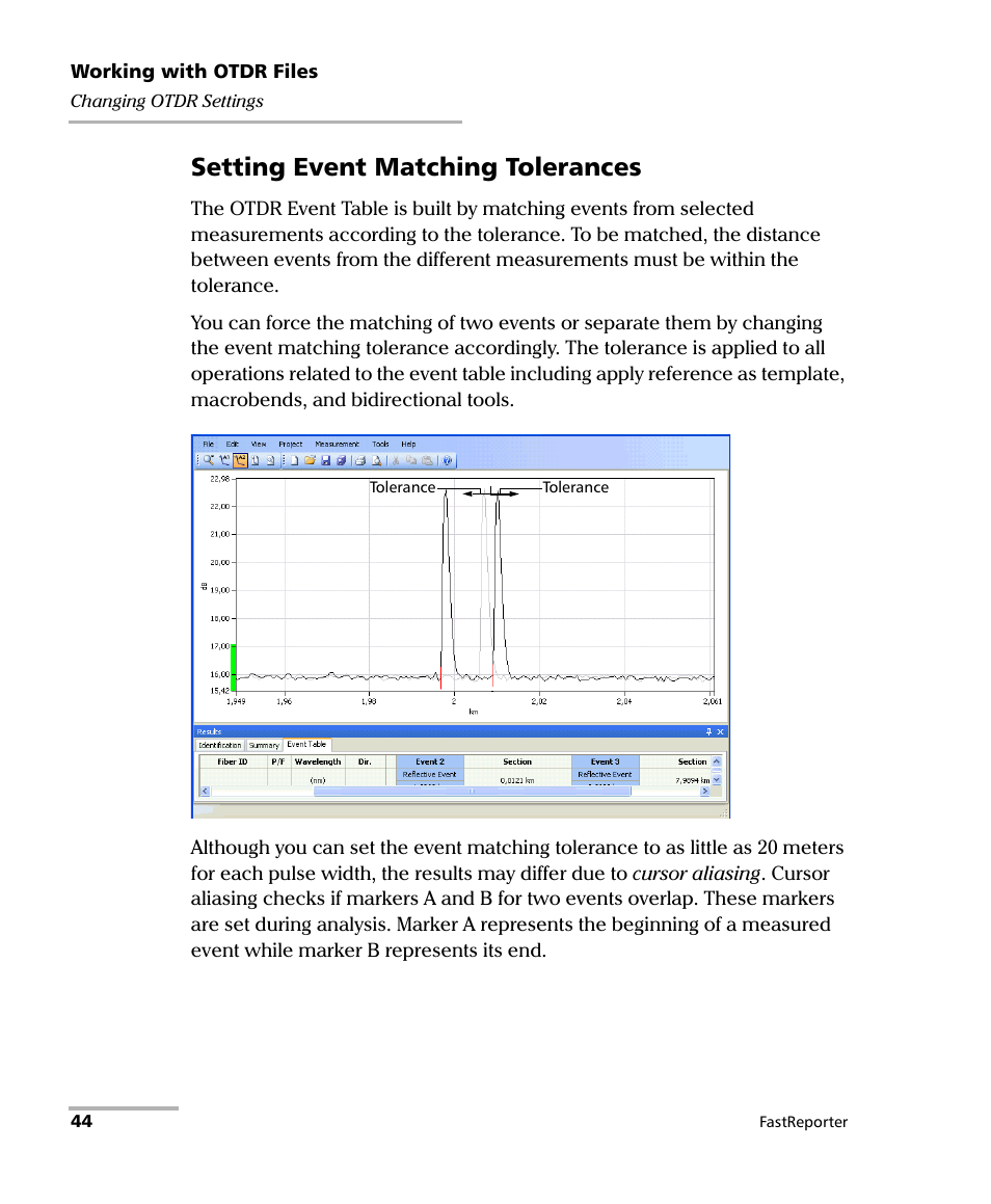 Setting event matching tolerances | EXFO FastReporter Data Post-Processing Software User Manual | Page 50 / 256