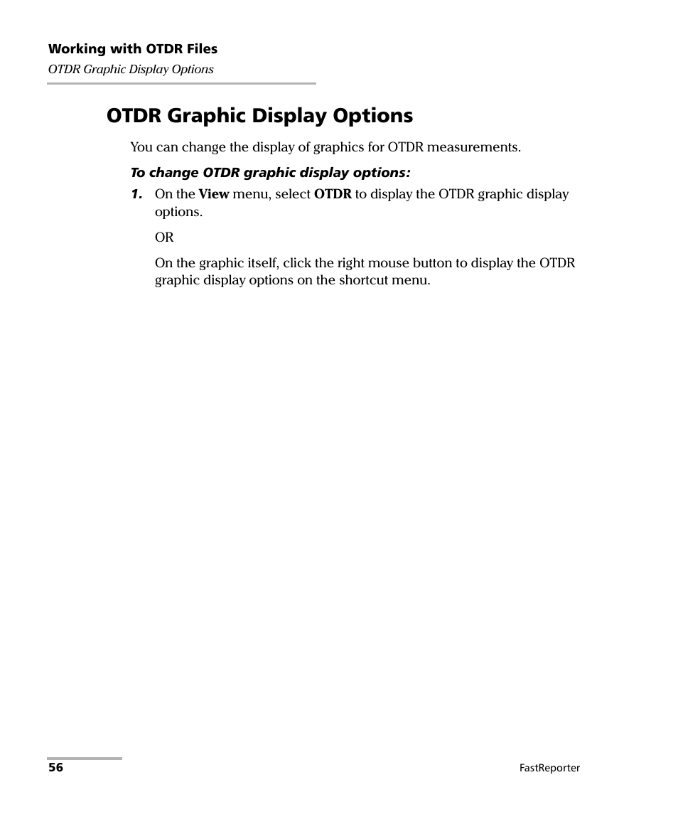 Otdr graphic display options | EXFO FastReporter Data Post-Processing Software User Manual | Page 62 / 256