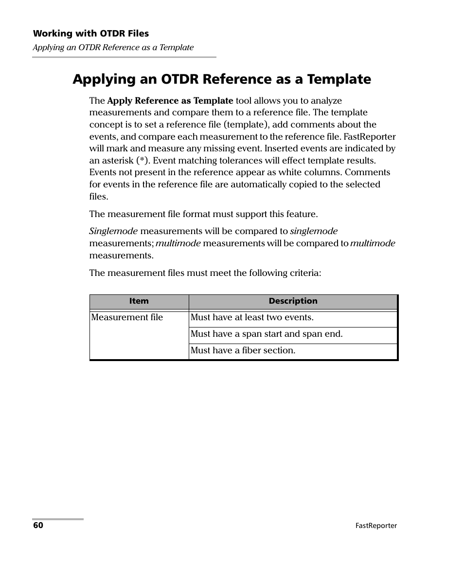 Applying an otdr reference as a template | EXFO FastReporter Data Post-Processing Software User Manual | Page 66 / 256